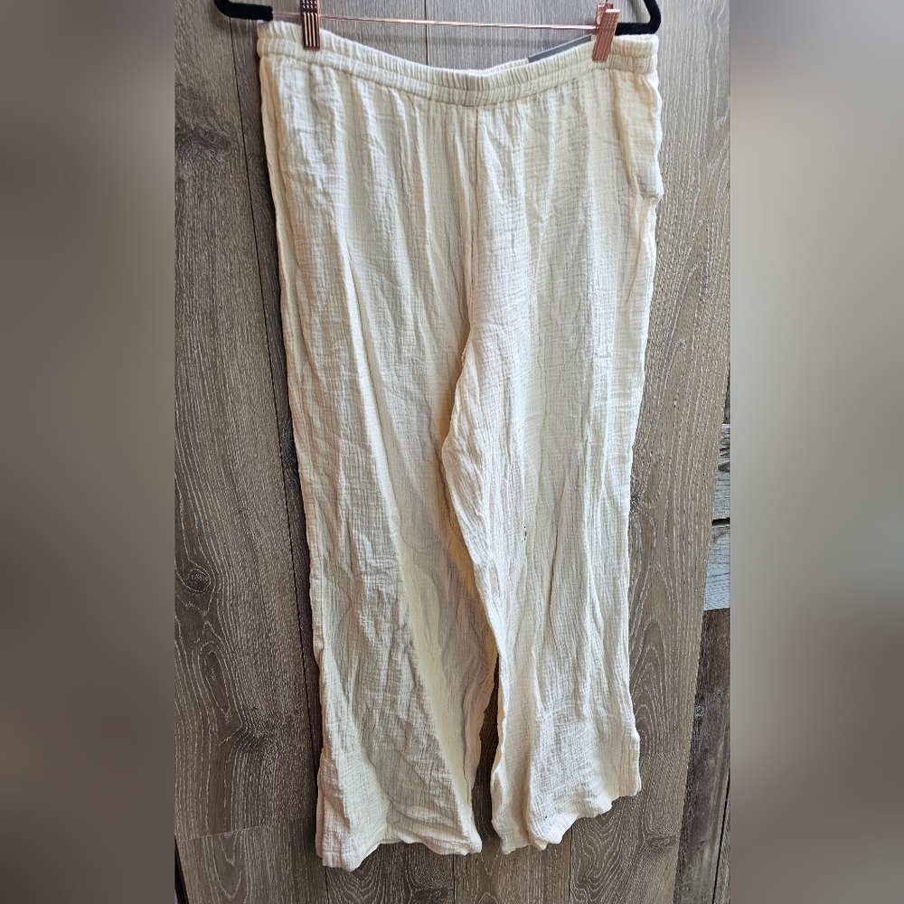NWT Soft Surroundings Gauze Baggy Wide Leg Cotton Pants Crinkle Texture Pants